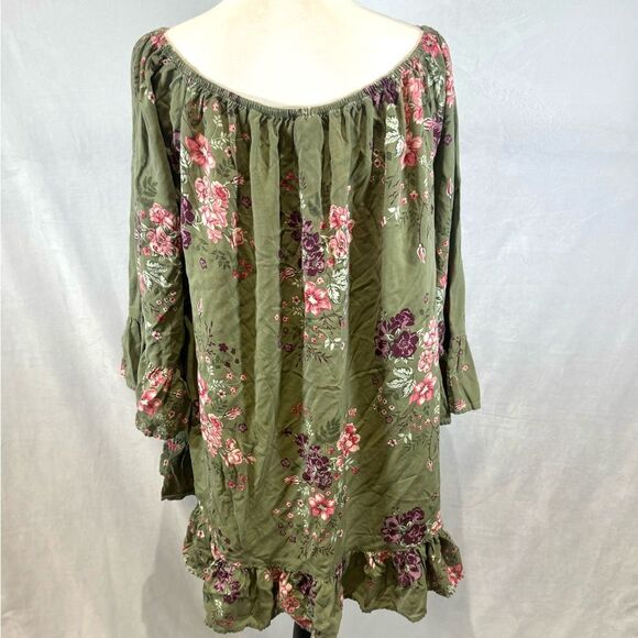 Terra & Sky on or off shoulder olive green floral peasant top size 1X - Picture 7 of 9